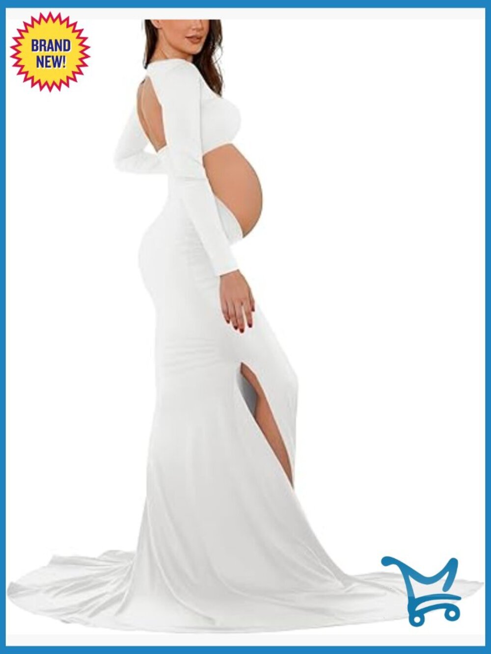Cut-Out Backless Side Split Maternity Maxi Gown for Photoshoot